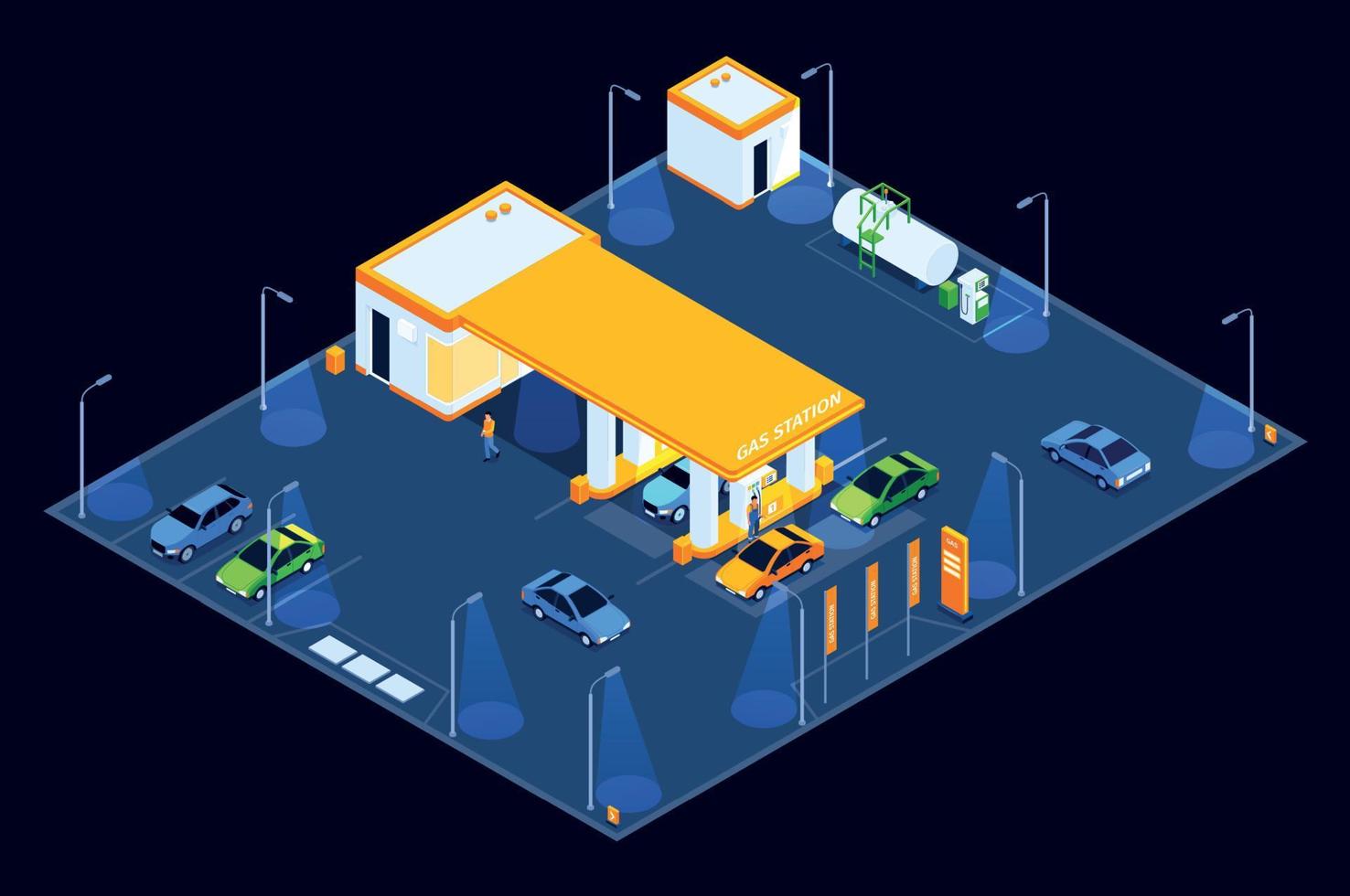 Night Gas Station Composition vector