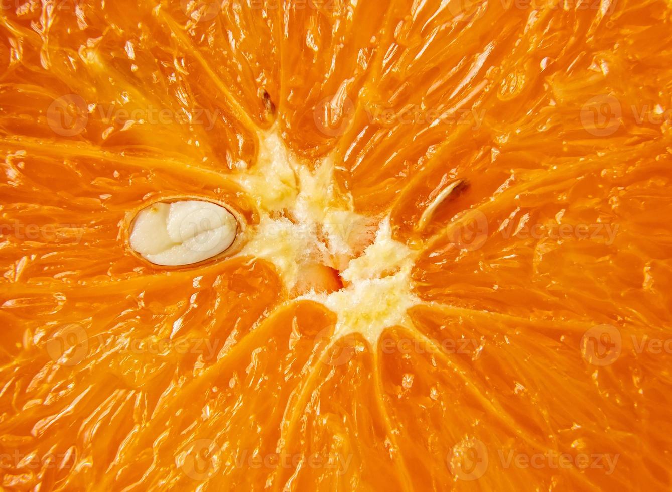 Close up slice of orange with the bones visible. Healthy lifestyle. photo