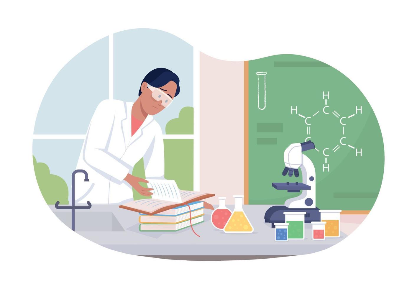 Male scientist 2D vector isolated illustration