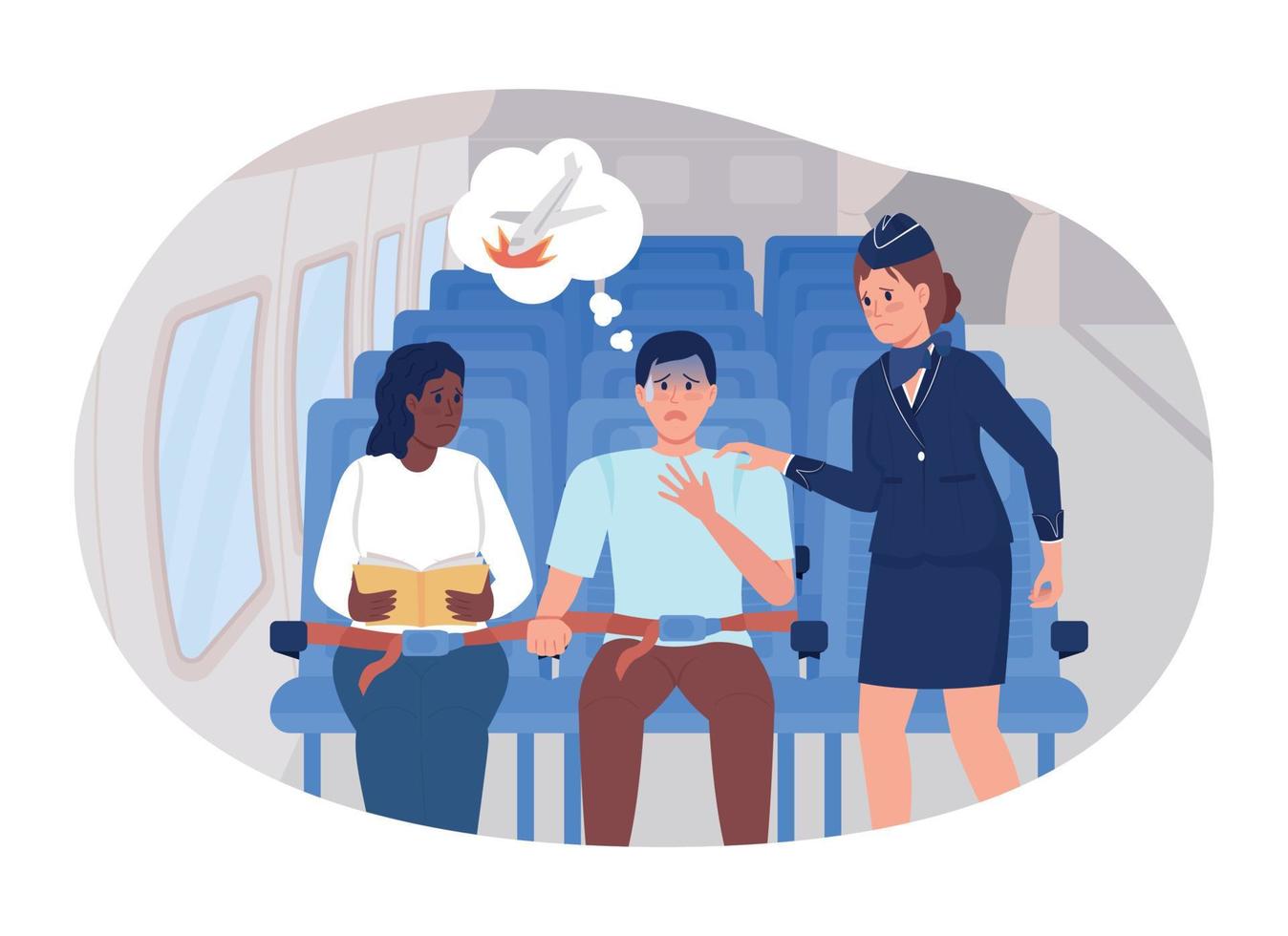 Panic attack during flight 2D vector isolated illustration