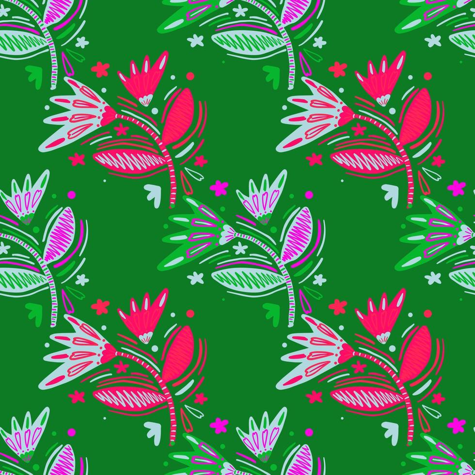 Seamless pattern with flowers and leaves. vector
