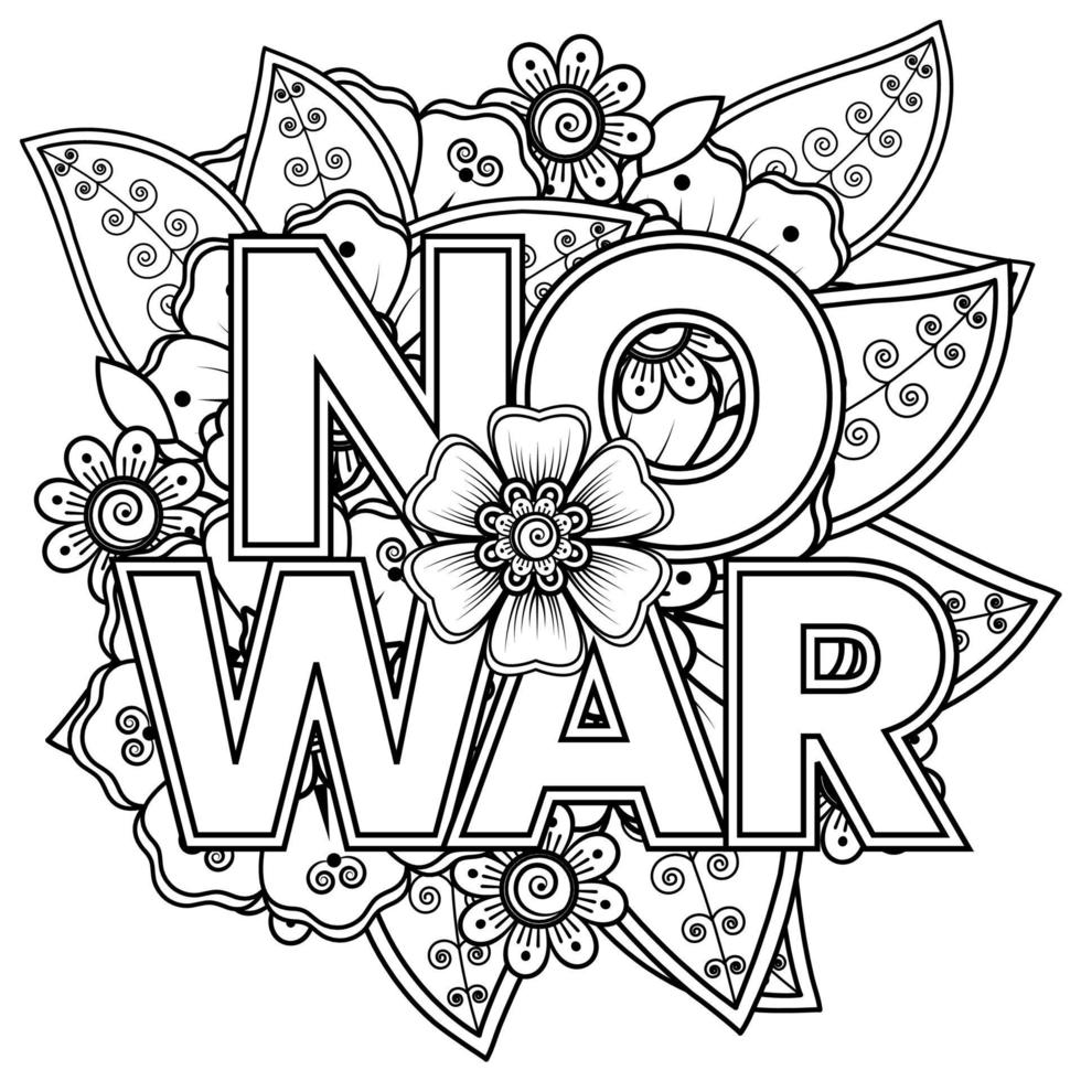 No war and stop war banner or card template with mehndi flower vector