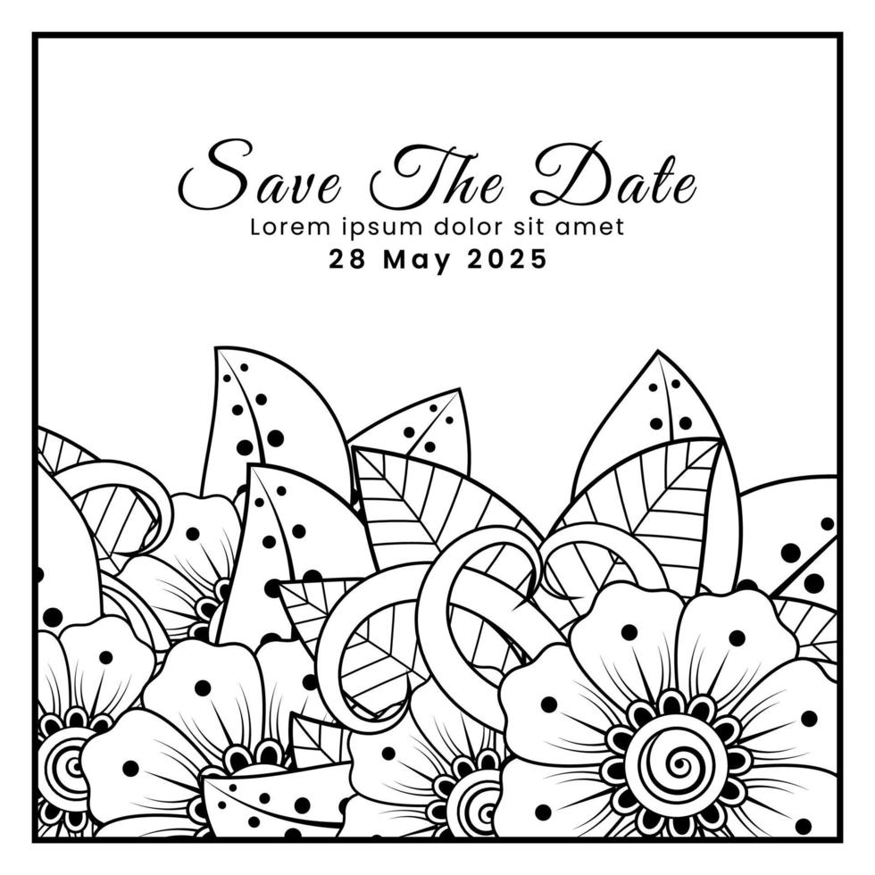 Save the date with mehndi flower. decoration in ethnic oriental, doodle ornament. vector