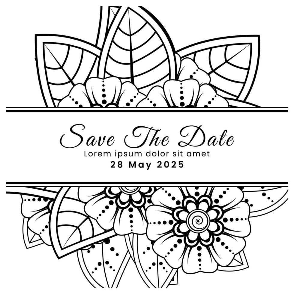 Save the date with mehndi flower. decoration in ethnic oriental, doodle ornament. vector