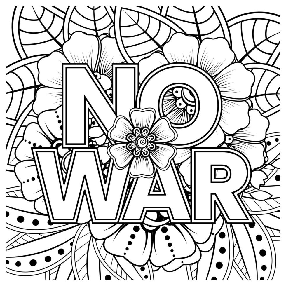 No war and stop war banner or card template with mehndi flower vector