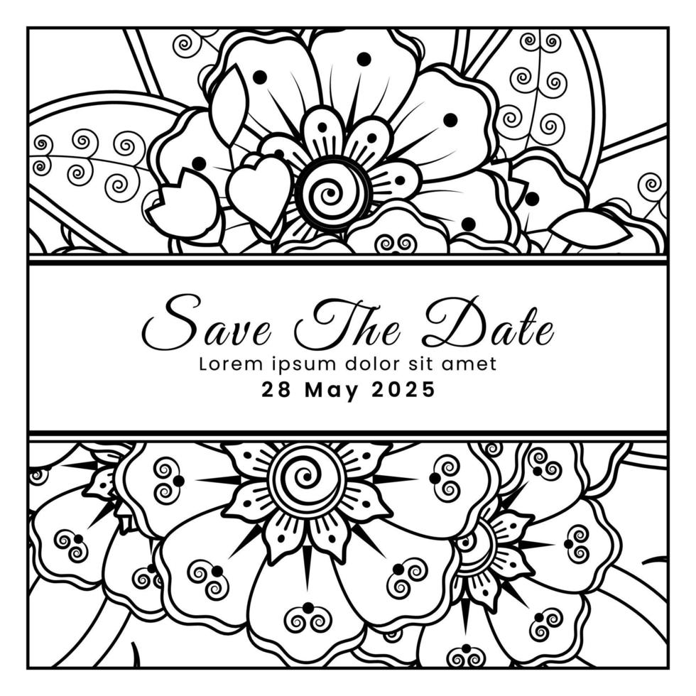 Save the date with mehndi flower. decoration in ethnic oriental, doodle ornament. vector