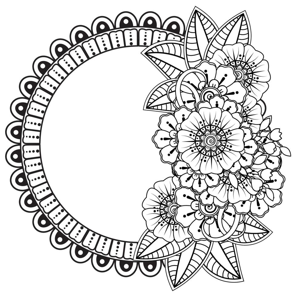 Mehndi flower for henna, mehndi, tattoo, decoration. Decorative ornament in ethnic oriental style, doodle ornament, outline hand draw. Coloring book page. vector