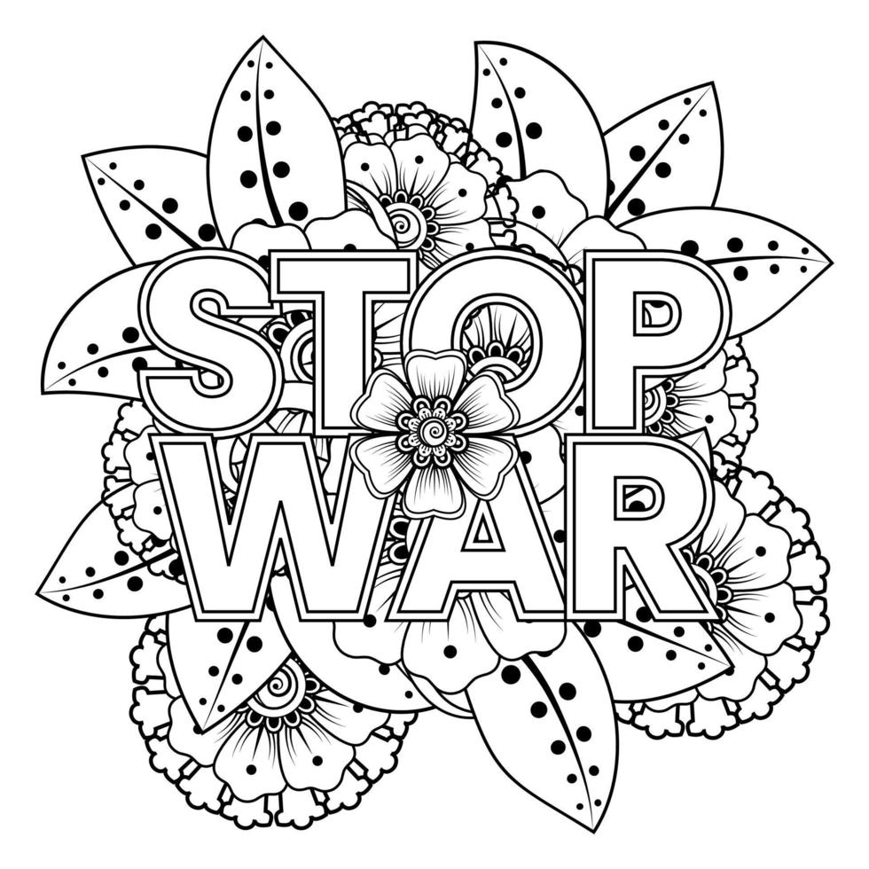 No war and stop war banner or card template with mehndi flower vector