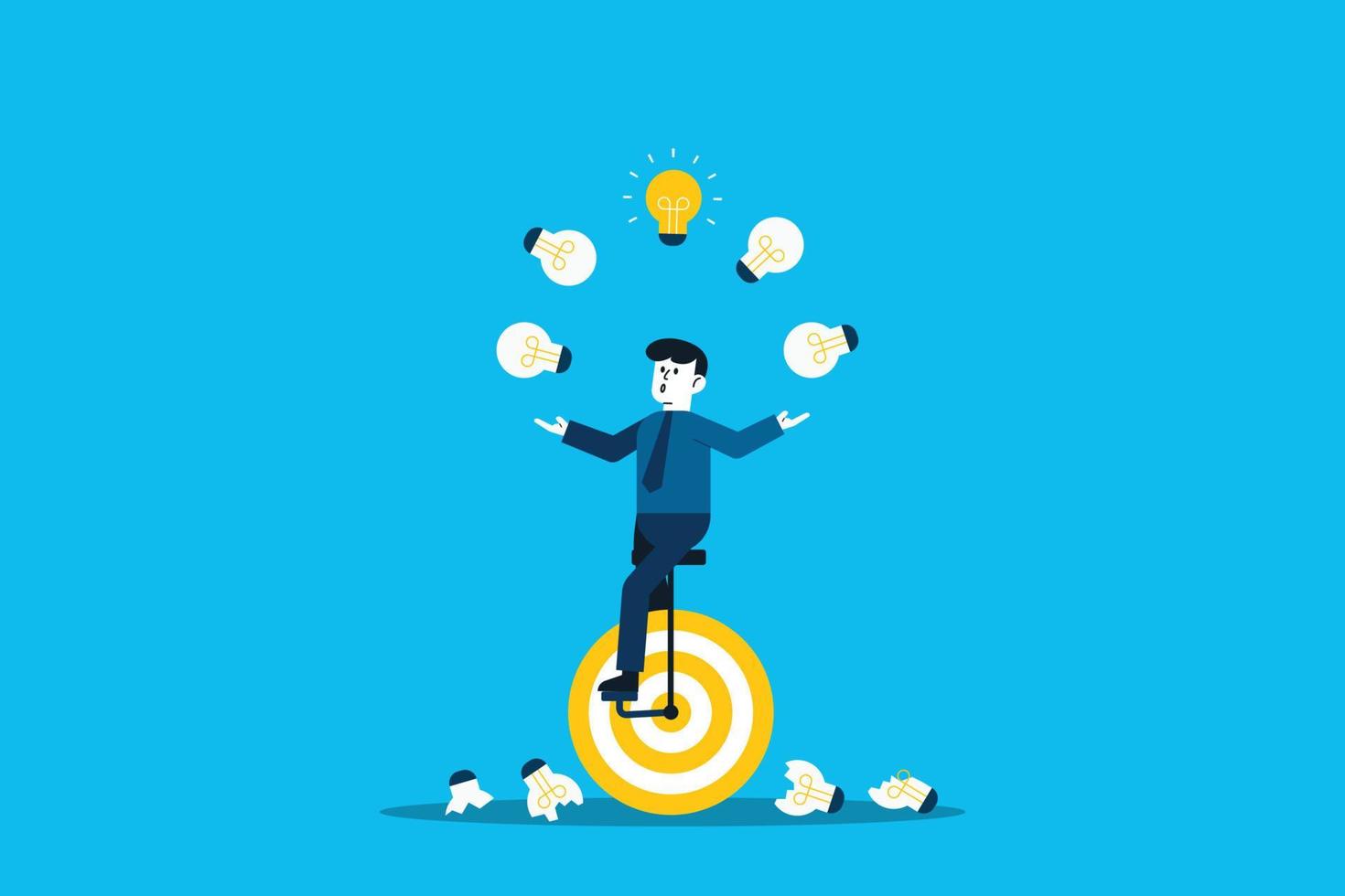 Concept businessman juggling with light bulbs. Creativity and ideas, innovation or skill to success in business vector