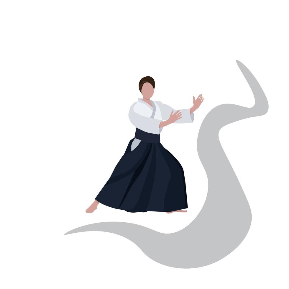 Aikido girl, figure in training attire practices aikido vector