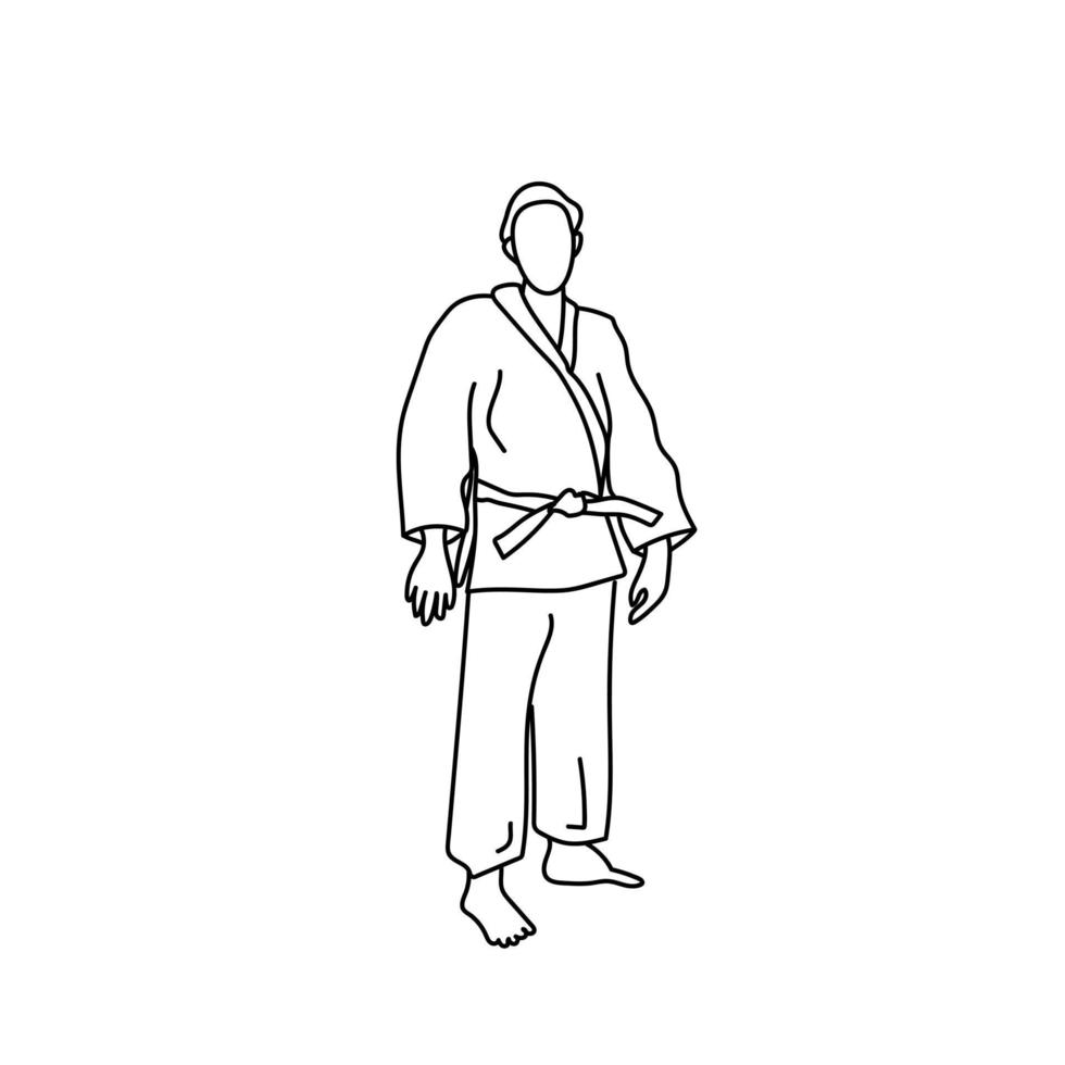 Person in martial arts training suit, outline illustration vector