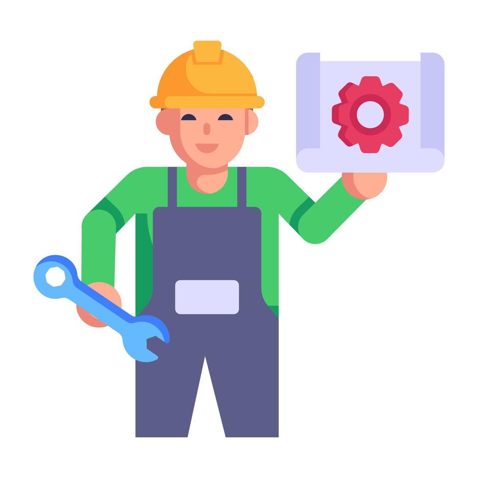 Person have cogwheel, flat icon of technician vector