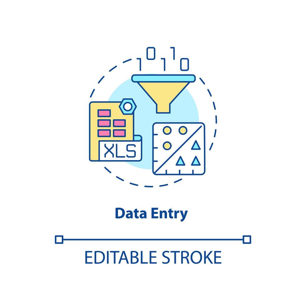 icono de concepto de entrada de datos. entrada de información formatos electrónicos. habilidades digitales básicas idea abstracta ilustración de línea delgada. dibujo de contorno aislado. trazo editable. arial, innumerables fuentes pro-bold utilizadas vector