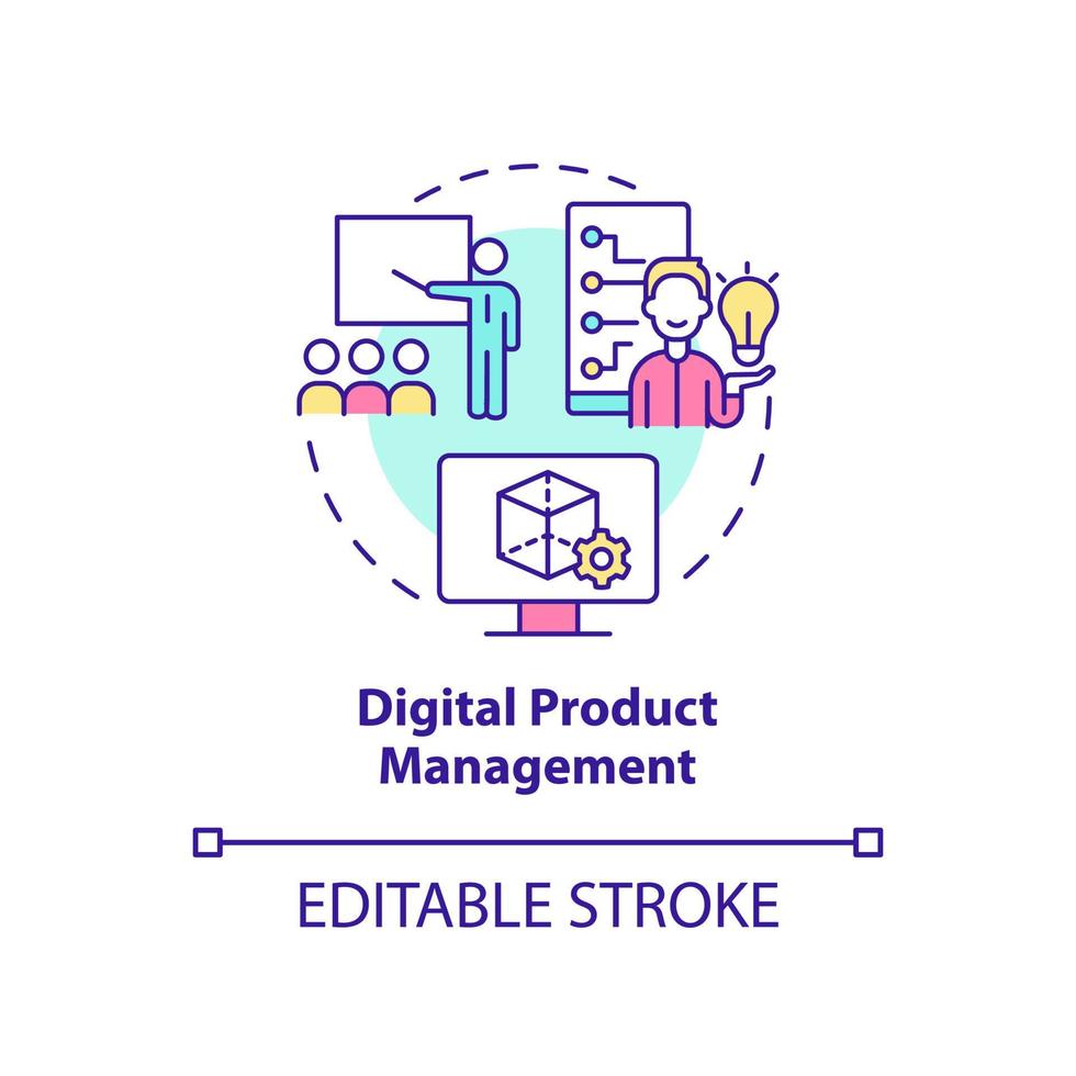 Digital product management concept icon. Project control. Advanced digital skills abstract idea thin line illustration. Isolated outline drawing. Editable stroke. Arial, Myriad Pro-Bold fonts used vector