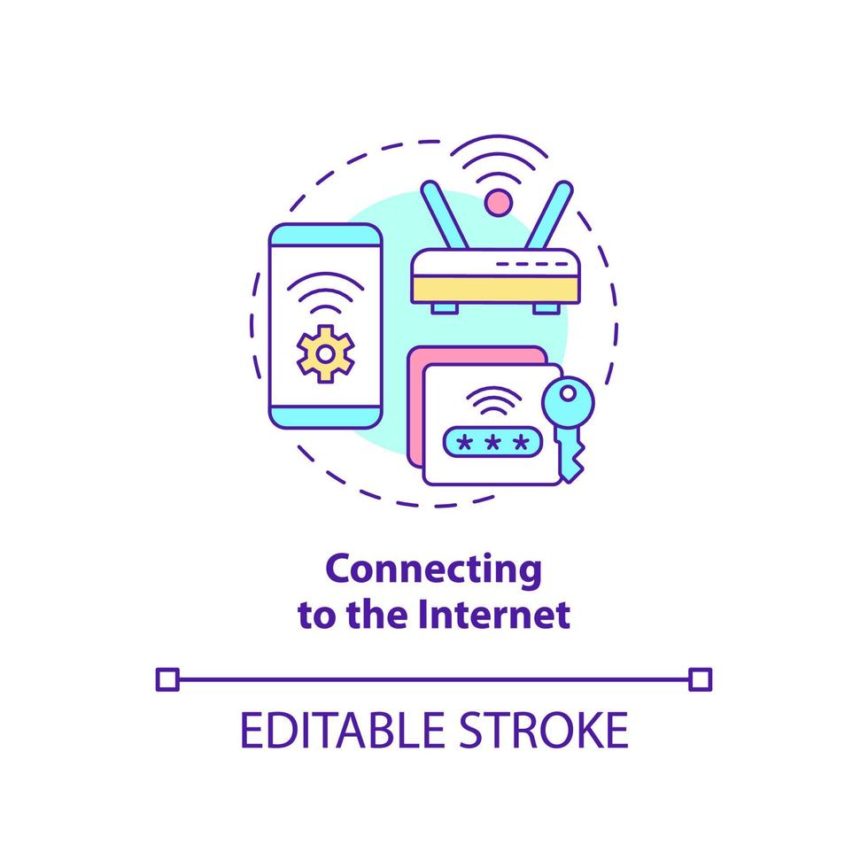 Connecting to Internet concept icon. Digital basic foundation skills abstract idea thin line illustration. Isolated outline drawing. Editable stroke. Arial, Myriad Pro-Bold fonts used vector