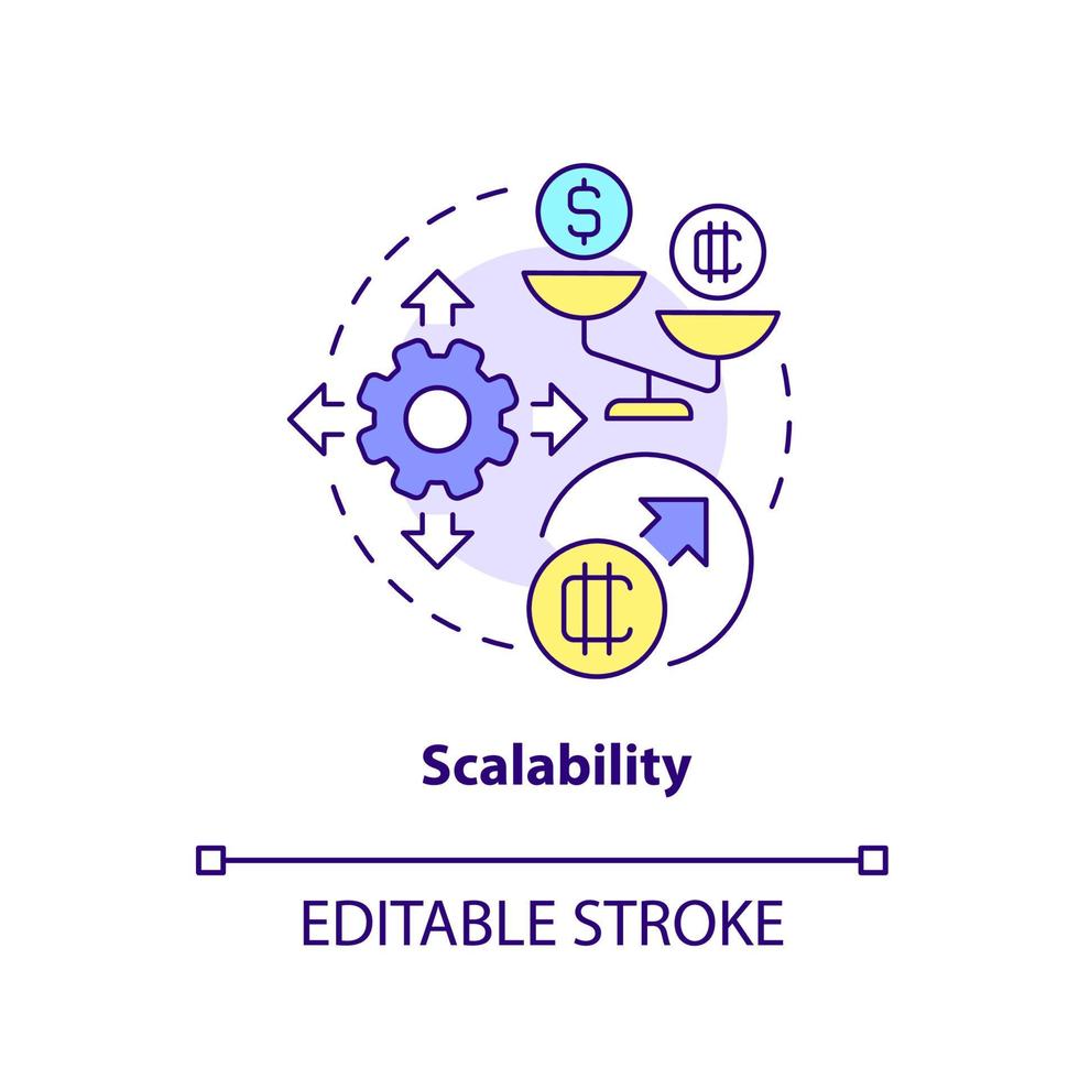 Scalability concept icon. Cryptocurrency drawback abstract idea thin line illustration. Limited capability. Isolated outline drawing. Editable stroke. Arial, Myriad Pro-Bold fonts used vector