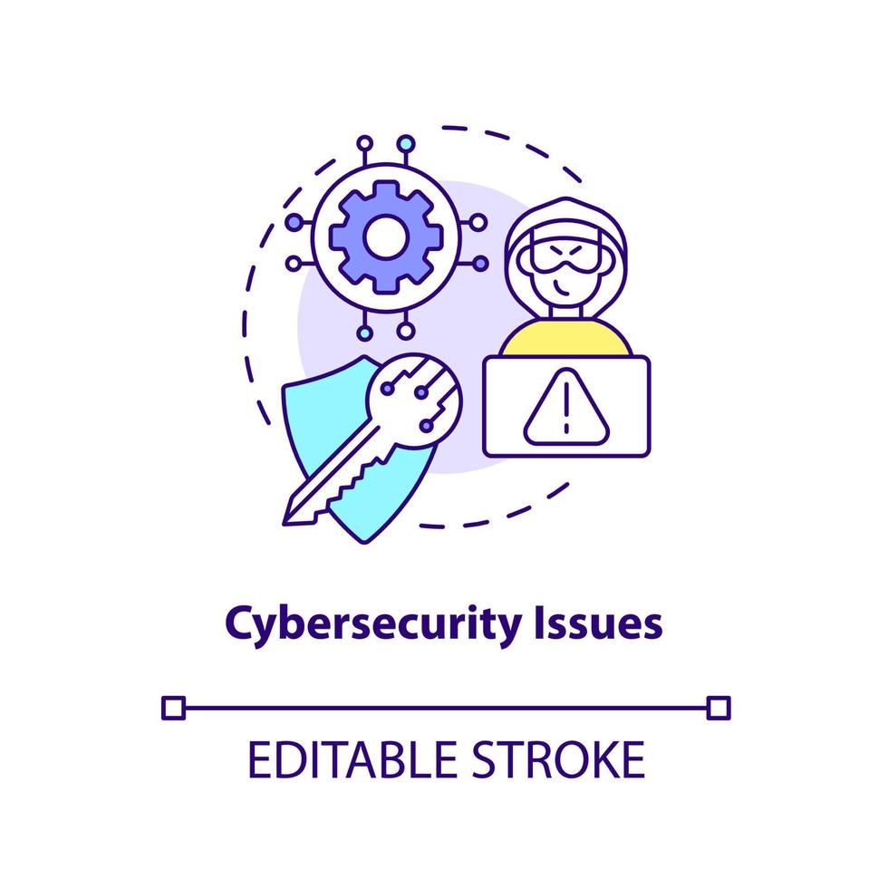 Cybersecurity issues concept icon. Cryptocurrency disadvantage abstract idea thin line illustration. Security breaches. Isolated outline drawing. Editable stroke. Arial, Myriad Pro-Bold fonts used vector