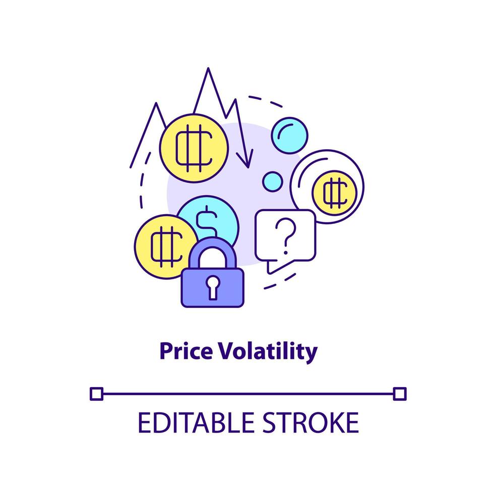 icono de concepto de volatilidad de precios. ilustración de línea delgada de idea abstracta de desventaja de criptomoneda. alto riesgo de cambio de precio. dibujo de contorno aislado. trazo editable. arial, innumerables fuentes pro-bold utilizadas vector