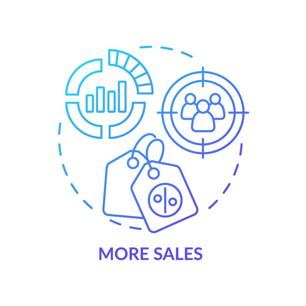 más icono de concepto de gradiente azul de ventas. técnica de captación de audiencia. tendencia de marketing moderna idea abstracta ilustración de línea delgada. dibujo de contorno aislado. innumerables fuentes pro-bold utilizadas vector