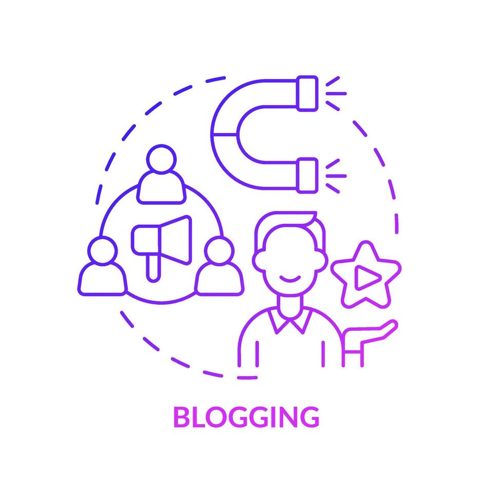 Blogging purple gradient concept icon. Promotion campaign boosting. Influencer job. Marketing trend abstract idea thin line illustration. Isolated outline drawing. Myriad Pro-Bold font used vector