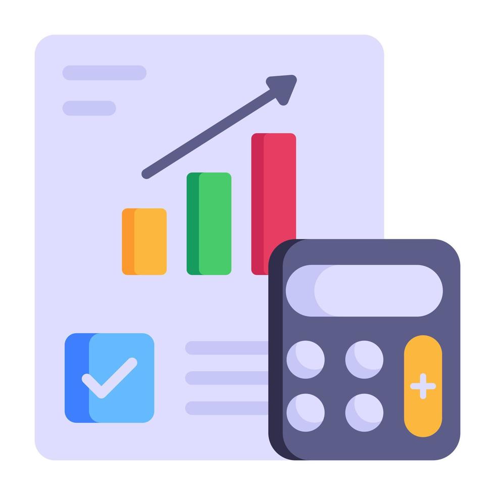 Editable flat icon of business accounting, calculator with business report vector