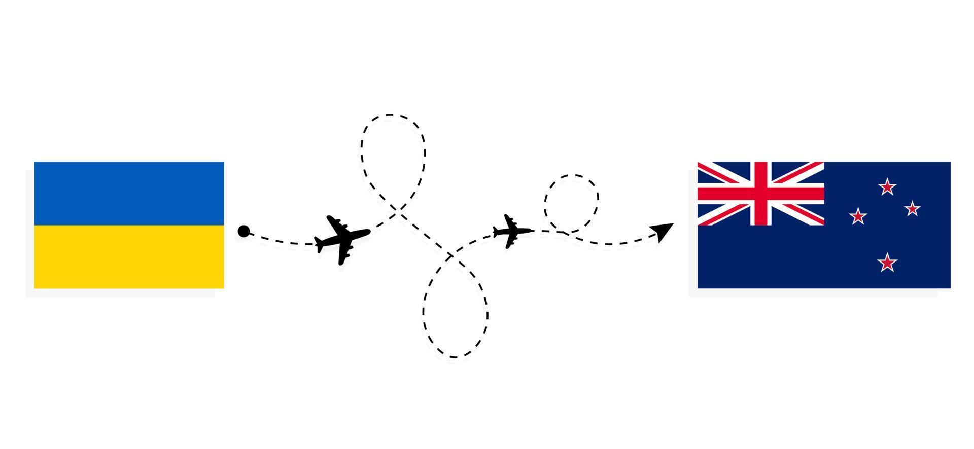 Flight and travel from Ukraine to New Zealand by passenger airplane Travel concept vector