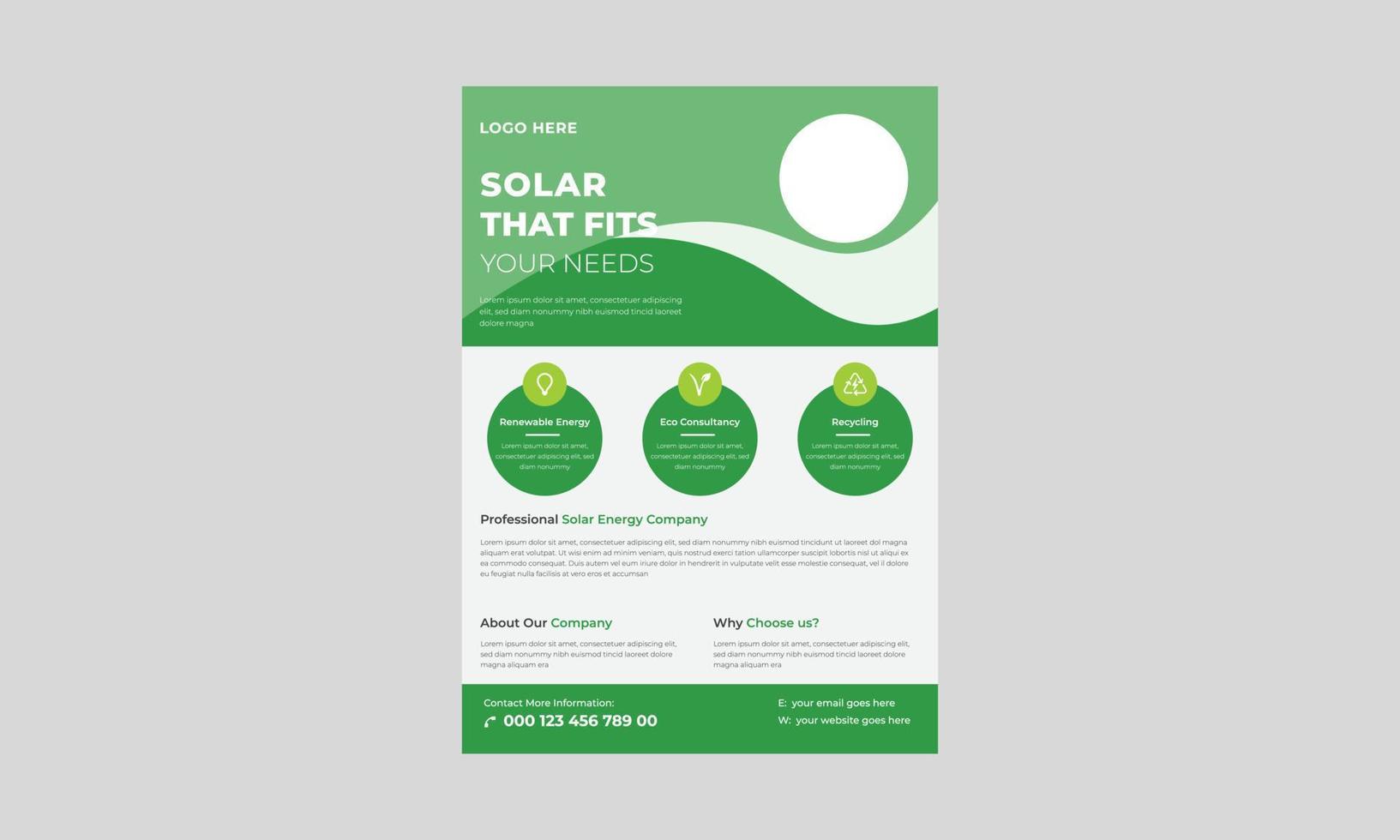 Solar Energy Flyer Templates, Solar Experts Solutions Flyer, Green Energy Flyer Design. Solar Energy Leaflet Template. vector