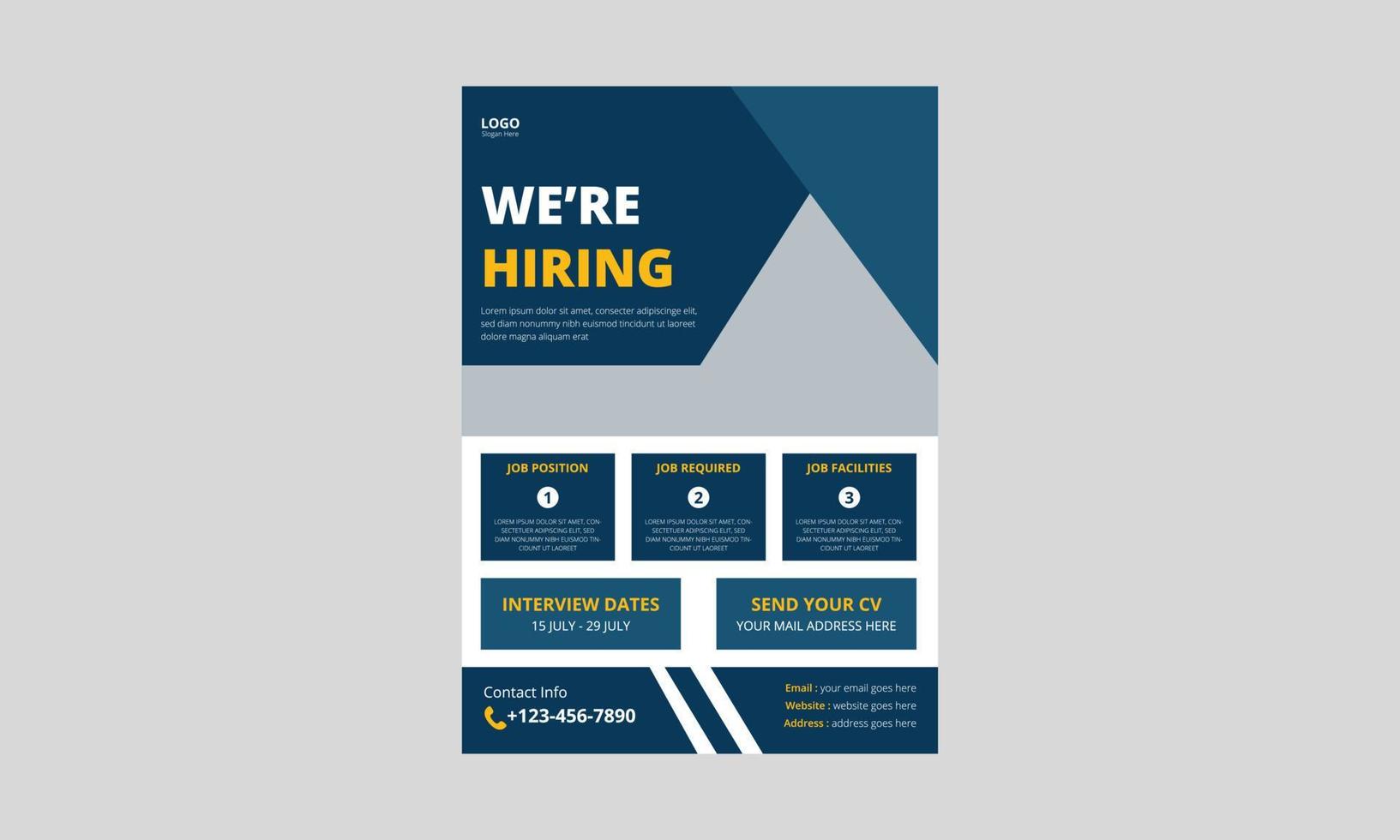 We are hiring flyer design. Job offer leaflet template. Job vacancy flyer poster template design, cover, a4 size, flyer design vector