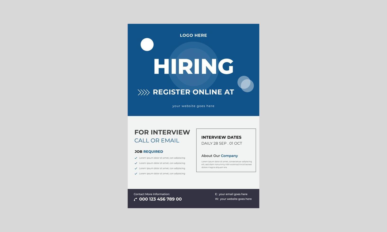 We are hiring flyer design. Job offer leaflet template, Job vacancy flyer poster template design, We are hiring job flyer template. vector