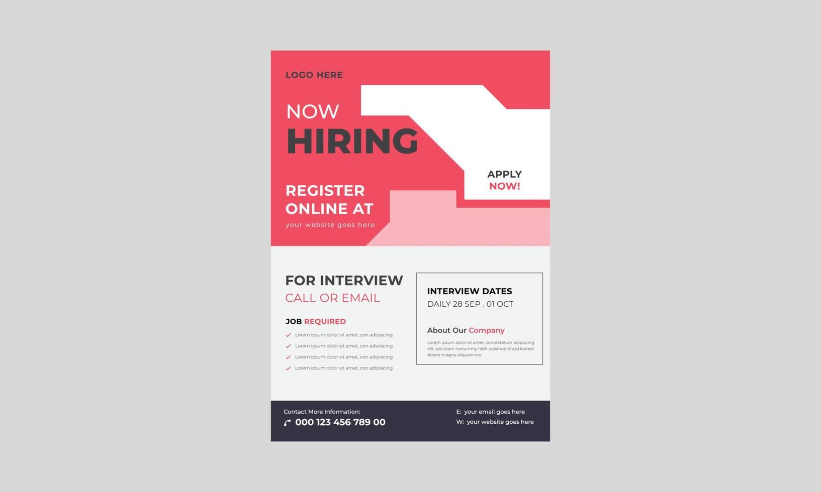 We are hiring flyer design. Job offer leaflet template, Job vacancy flyer poster template design, We are hiring job flyer template. vector