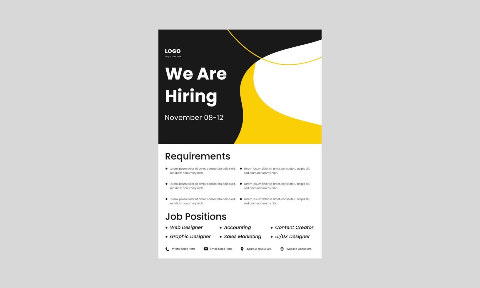 we are hiring flyer design template. hiring now flyer poster design. we are hiring join us design template. vector