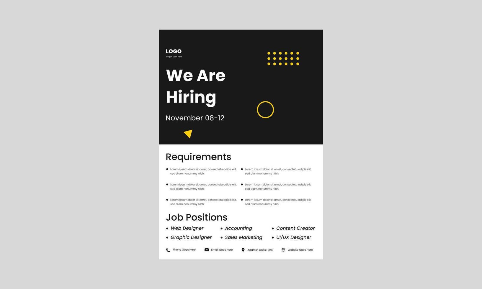 we are hiring flyer design template. hiring now flyer poster design. we are hiring join us design template. vector