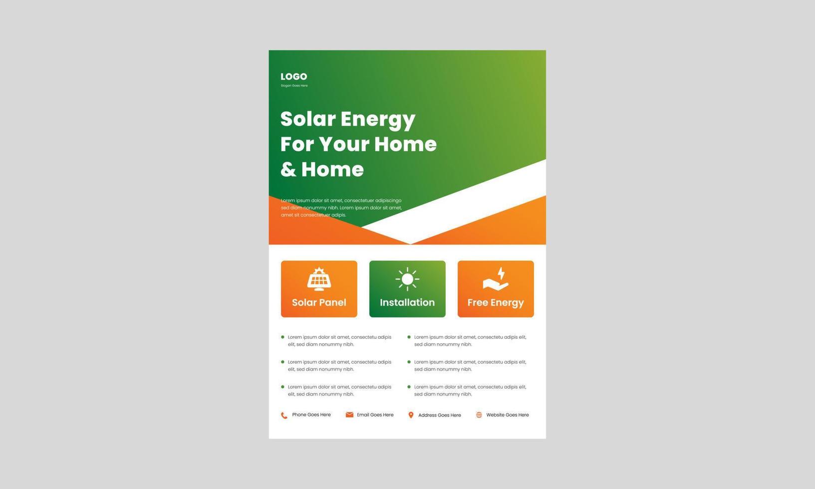 mejor plantilla de diseño de volante de energía solar. mejor afiche de solución de energía solar, diseño de folletos. diseño de volante de energía solar listo para imprimir. vector