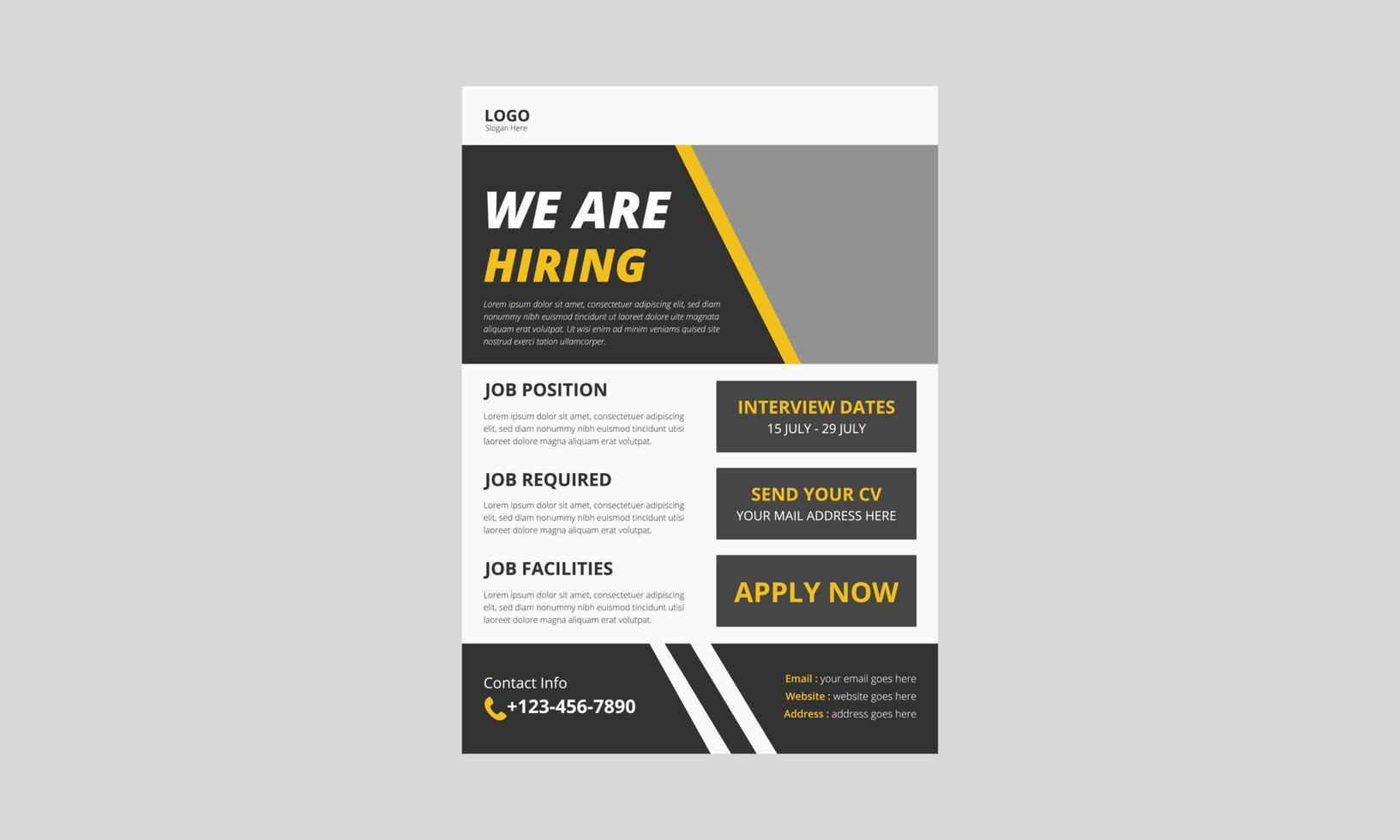 We are hiring flyer design. Job offer leaflet template. Job vacancy flyer poster template design, cover, a4 size, flyer design vector