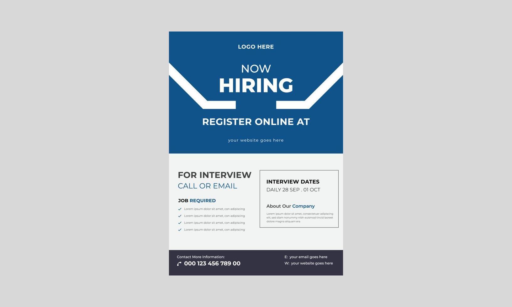 We are hiring flyer design. Job offer leaflet template, Job vacancy flyer poster template design, We are hiring job flyer template. vector