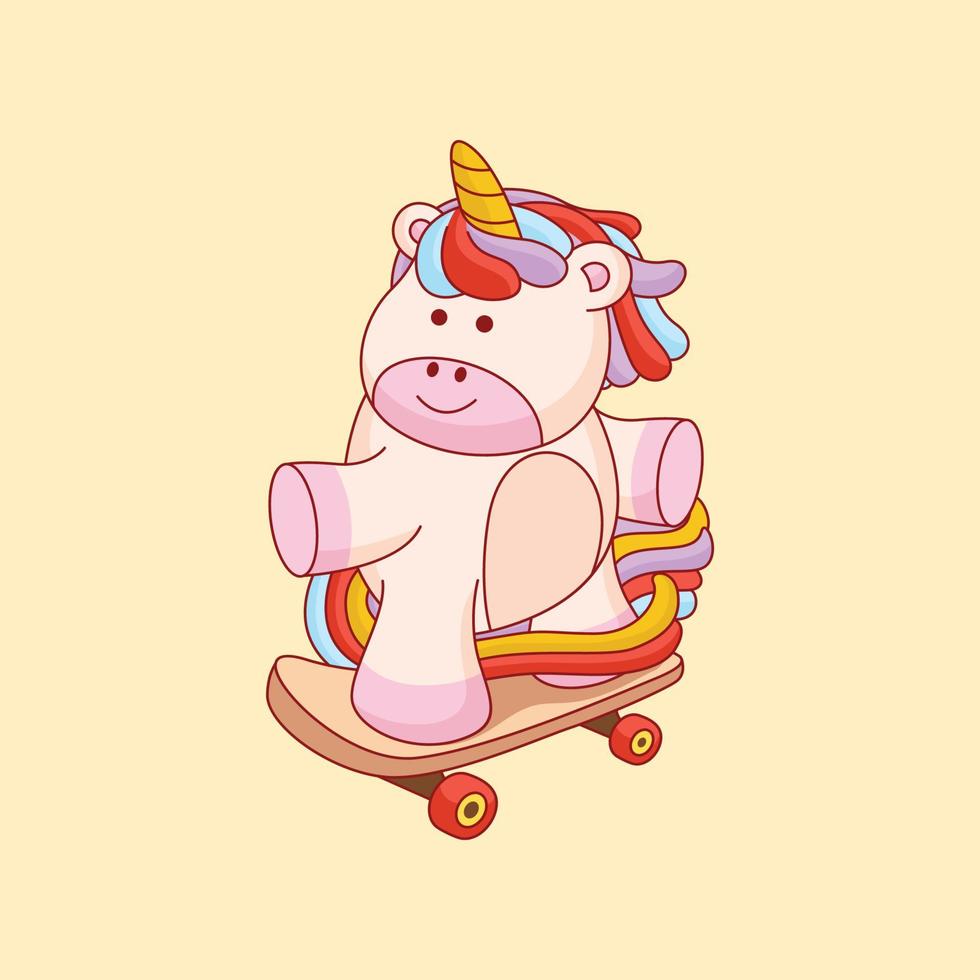 lindo unicornio jugando patineta icono de dibujos animados ilustración vector