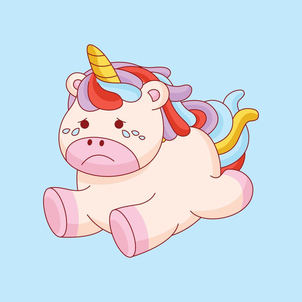 Cute unicorn crying cartoon vector icon illustration
