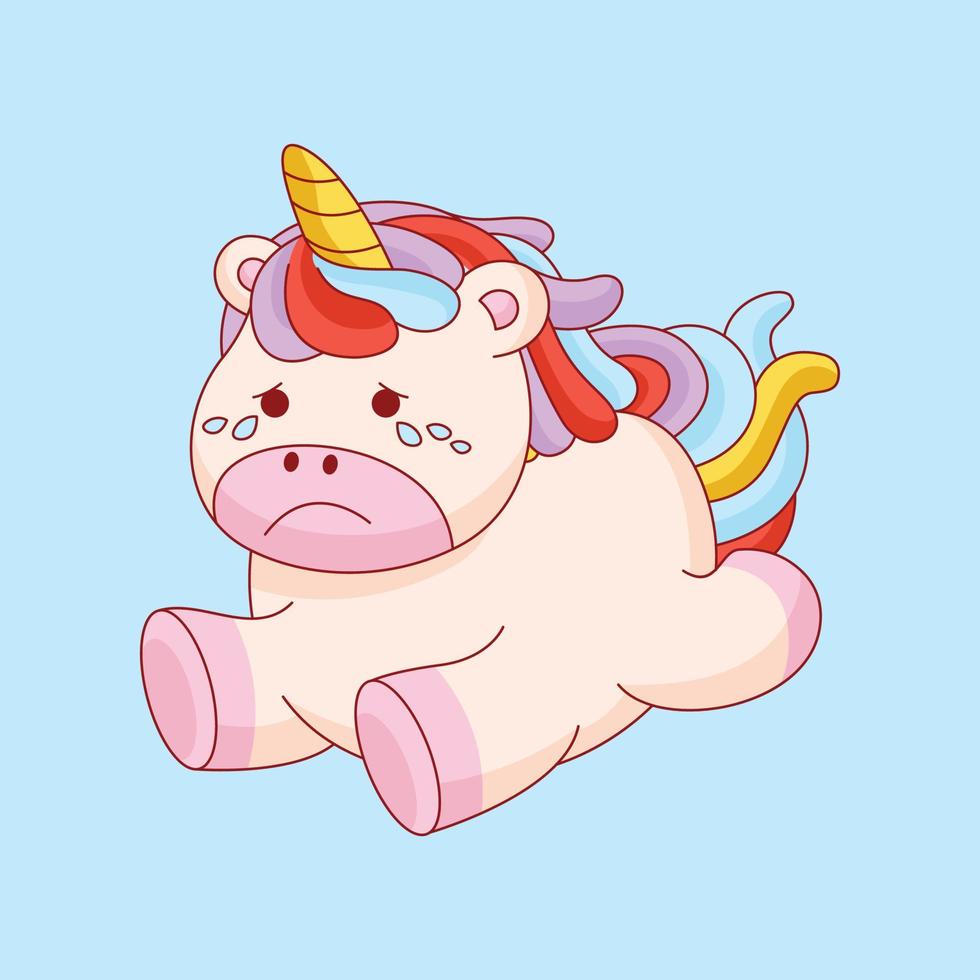 lindo unicornio llorando dibujos animados vector icono ilustración