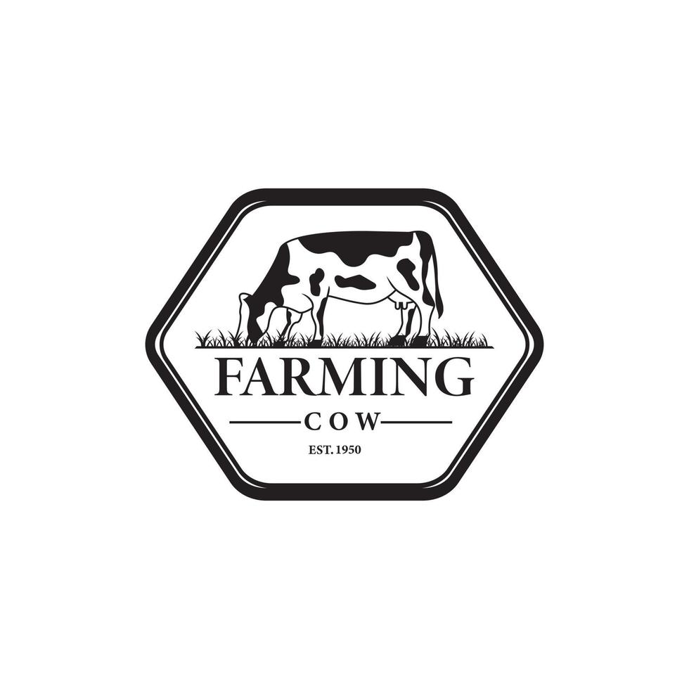 Cow family farm vintage hexagon logo vector