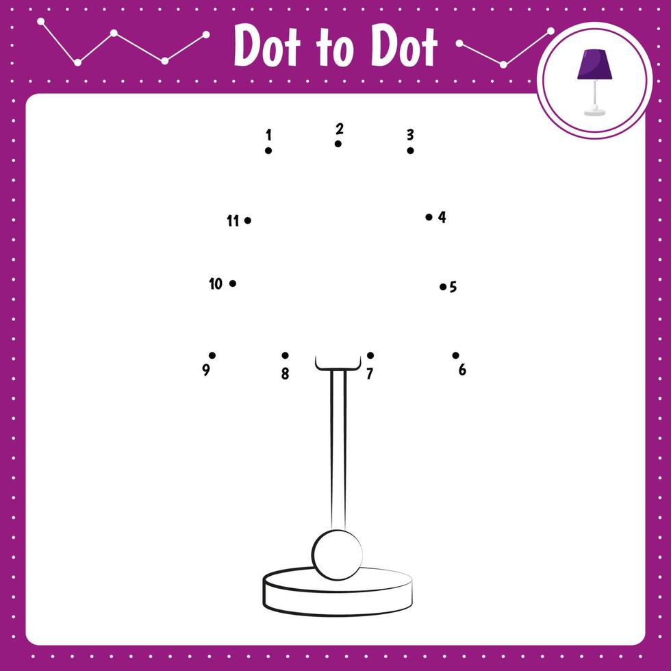 Educational game for preschool children. Vector illustration. Connect the dots. Lamp