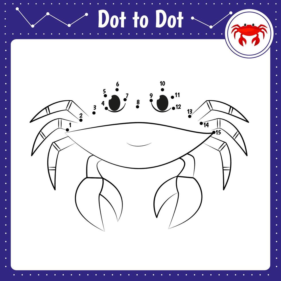 conecta los puntos. actividad para niños. juego educativo para niños en edad preescolar. ilustración vectorial cangrejo vector
