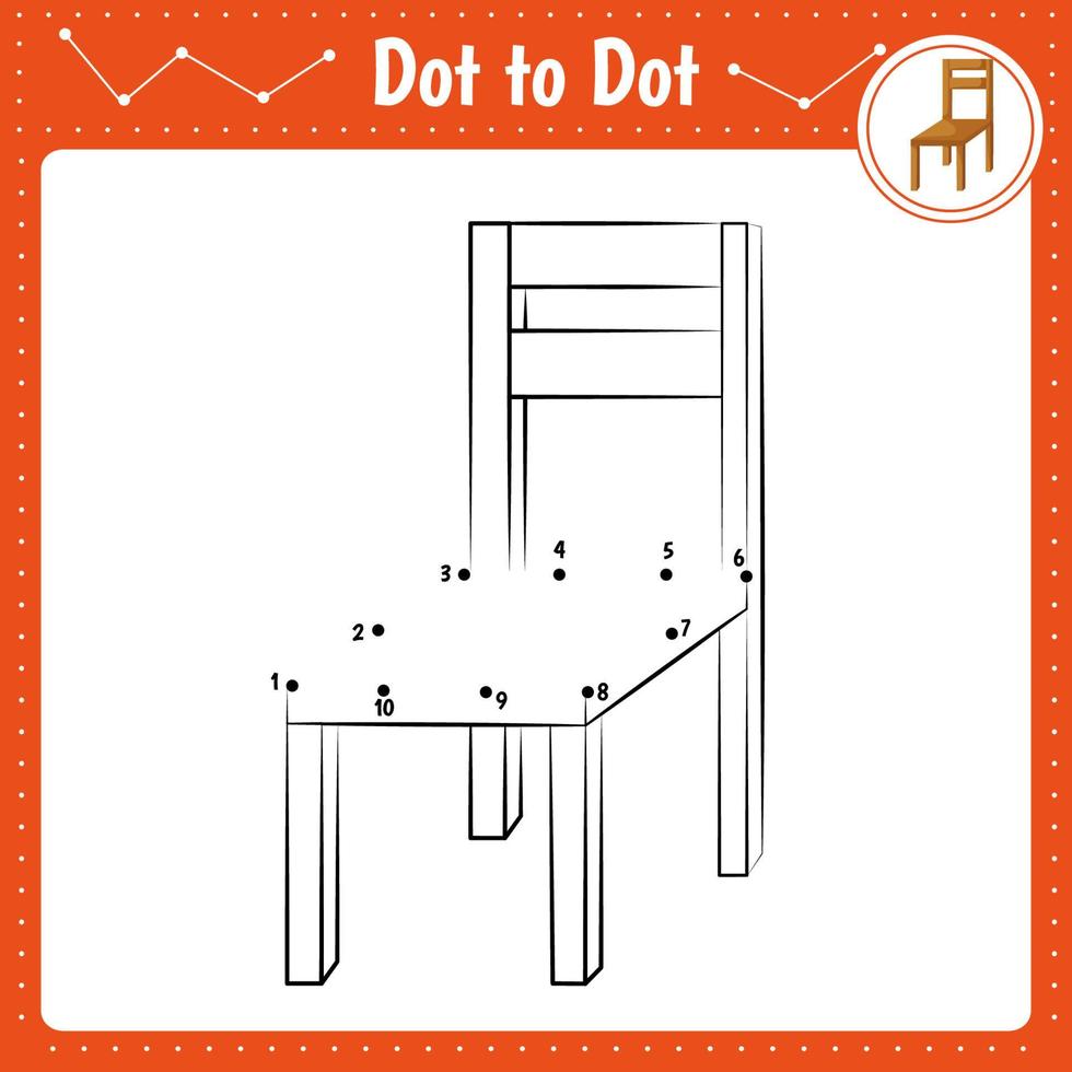 Connect the dots. Activity for kids. Educational game for preschool children. Vector illustration. Chair