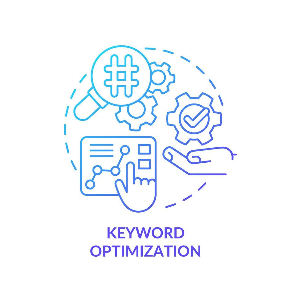 icono de concepto de gradiente azul de optimización de palabras clave. creación de contenido. investigación de palabras clave. tendencia de marketing seo idea abstracta ilustración de línea delgada. dibujo de contorno aislado. innumerables fuentes pro-bold utilizadas vector