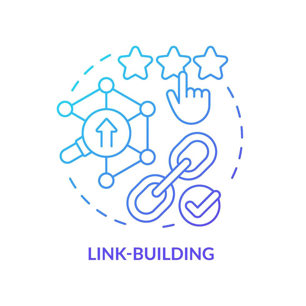 Link-building blue gradient concept icon. SEO optimization process. Current marketing trend abstract idea thin line illustration. Isolated outline drawing. Myriad Pro-Bold font used vector