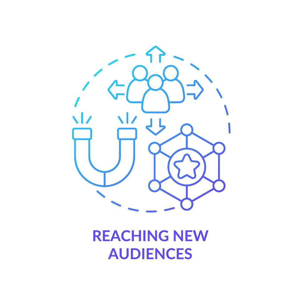 Reaching new audiences blue gradient concept icon. Advertising new event. SMM marketing trend abstract idea thin line illustration. Isolated outline drawing. Myriad Pro-Bold font used vector