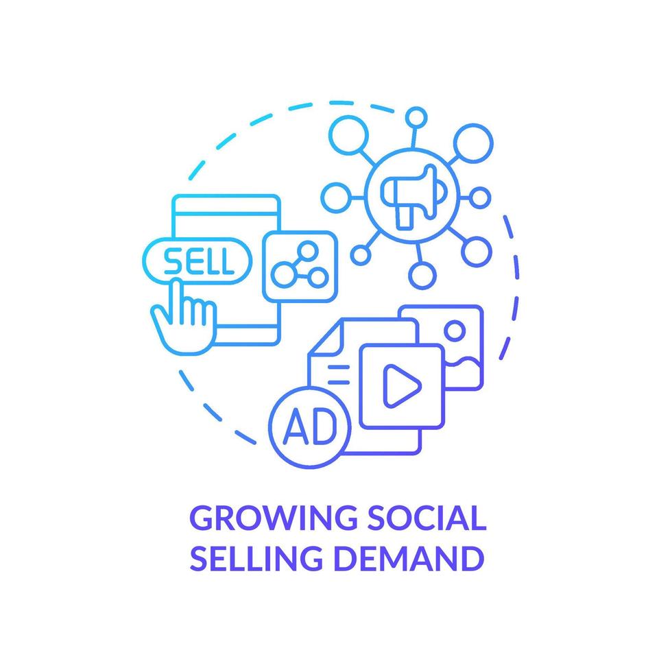 Growing social selling demand blue gradient concept icon. Digital promotion. SMM marketing trend abstract idea thin line illustration. Isolated outline drawing. Myriad Pro-Bold font used vector