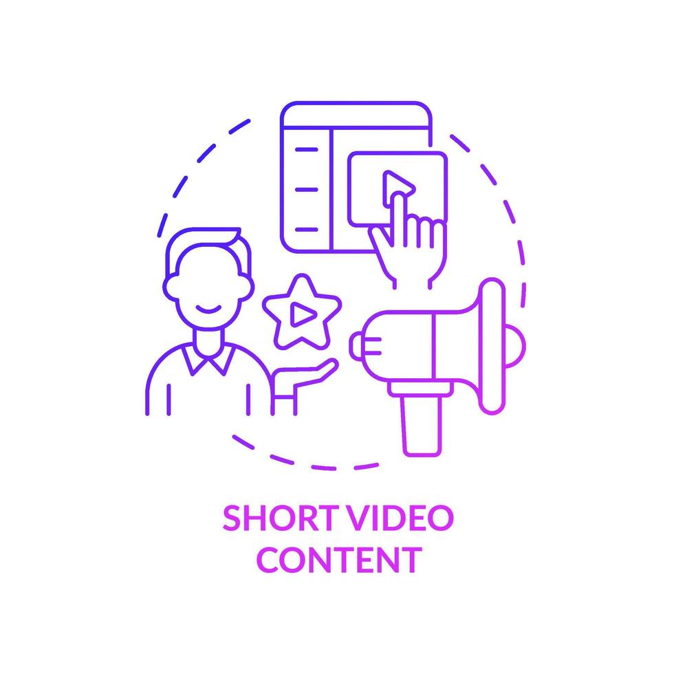 Short video content purple gradient concept icon. Customer involving. Promo video. Marketing trend abstract idea thin line illustration. Isolated outline drawing. Myriad Pro-Bold font used vector