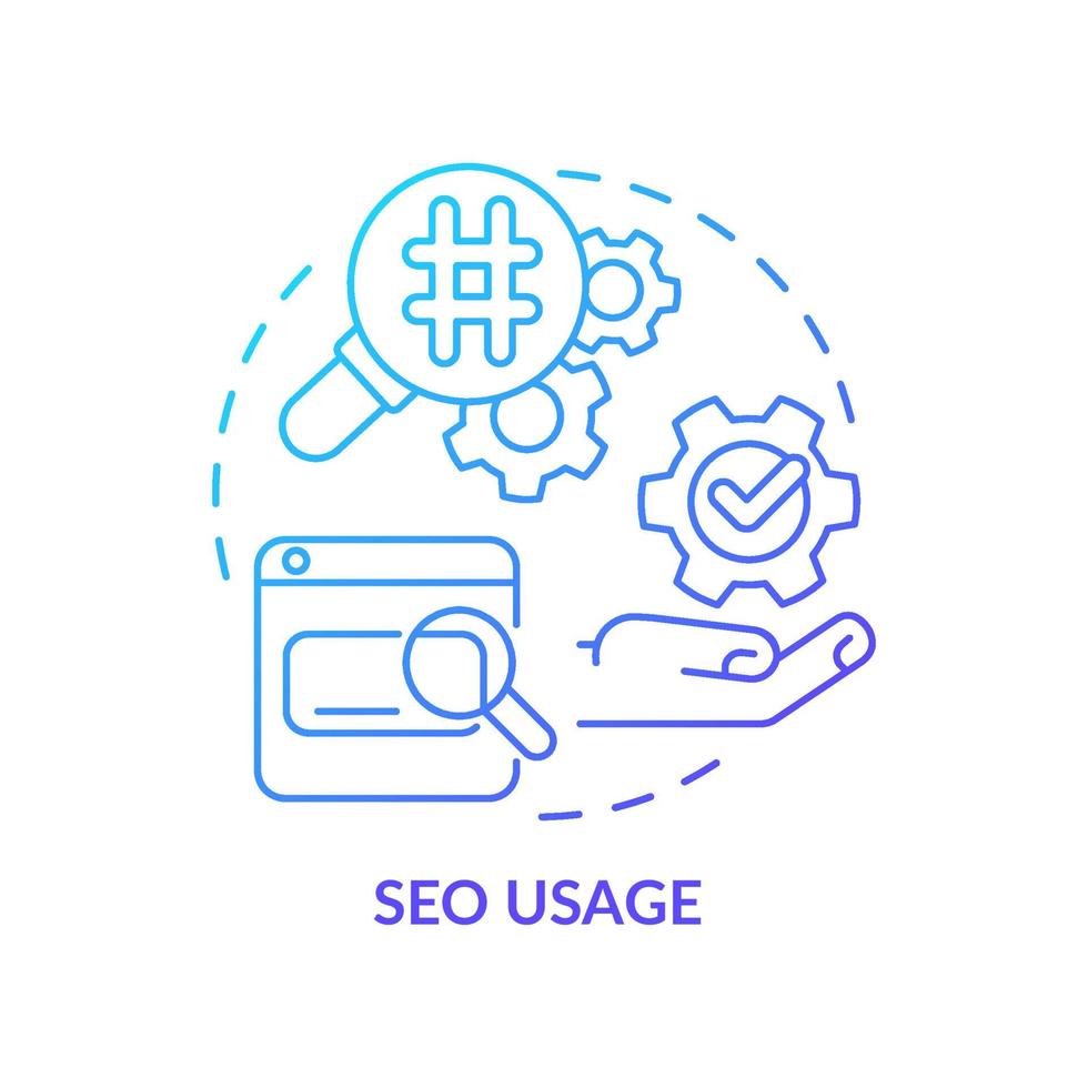 SEO usage blue gradient concept icon. Online content optimization. Search engine. Marketing trend abstract idea thin line illustration. Isolated outline drawing. Myriad Pro-Bold font used vector
