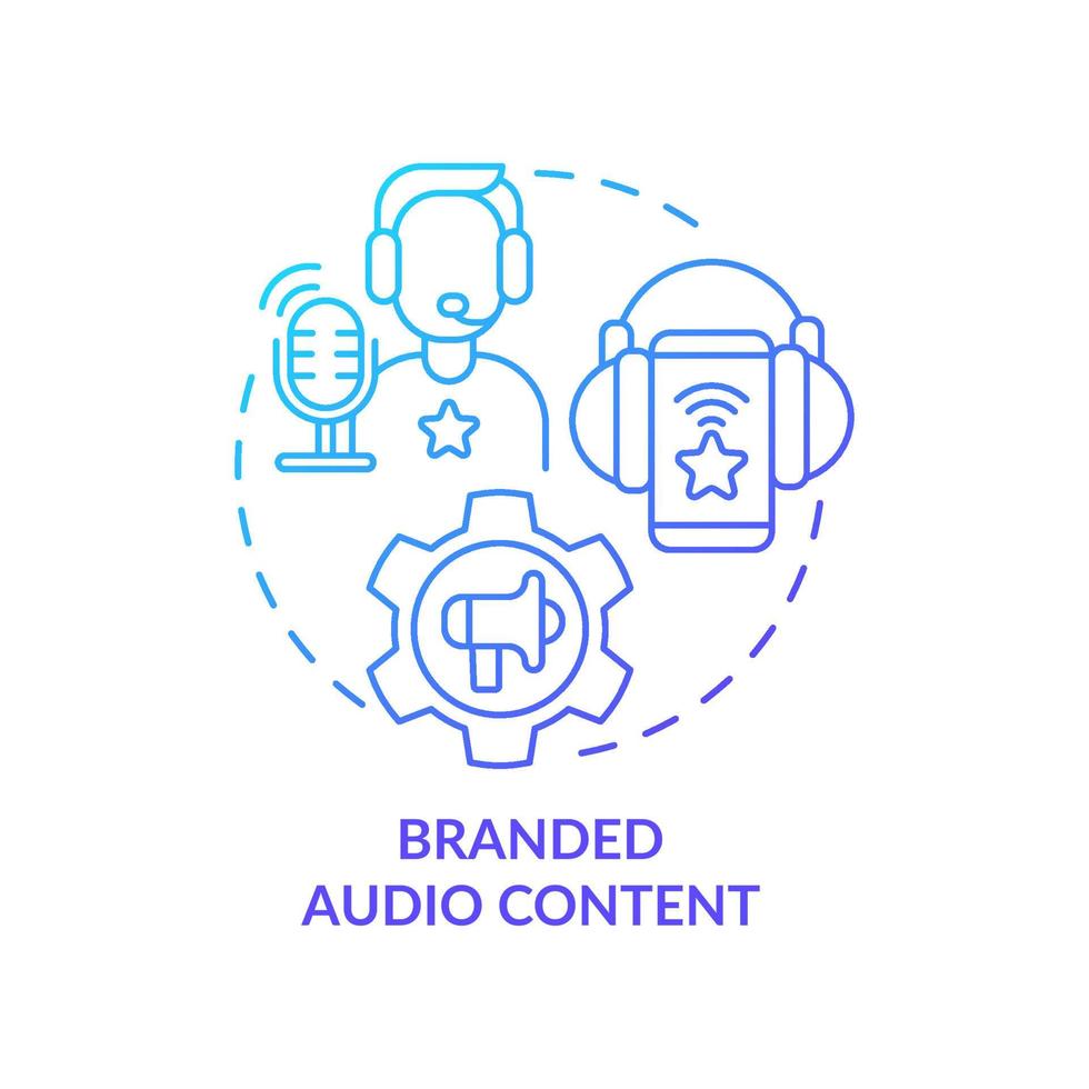 icono de concepto de degradado azul de contenido de audio de marca. programa de transmisión y música. tendencia de marketing actual idea abstracta ilustración de línea delgada. dibujo de contorno aislado. innumerables fuentes pro-bold utilizadas vector