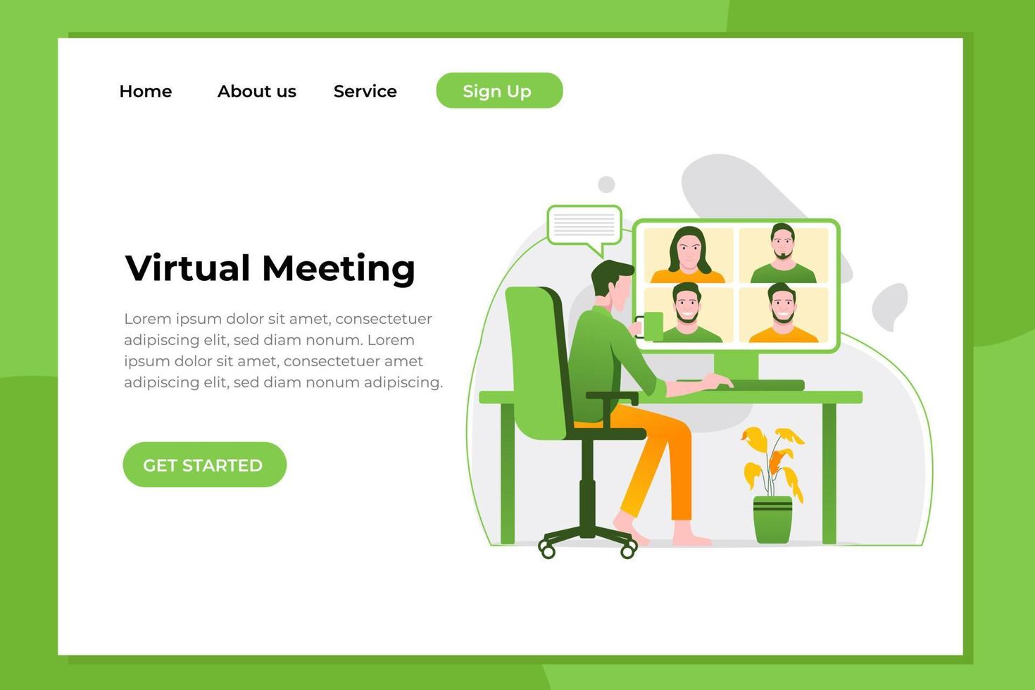 concepto único de diseño plano moderno de reunión virtual para sitio web y sitio web móvil. plantilla de página de destino. fácil de editar y personalizar. ilustración vectorial vector